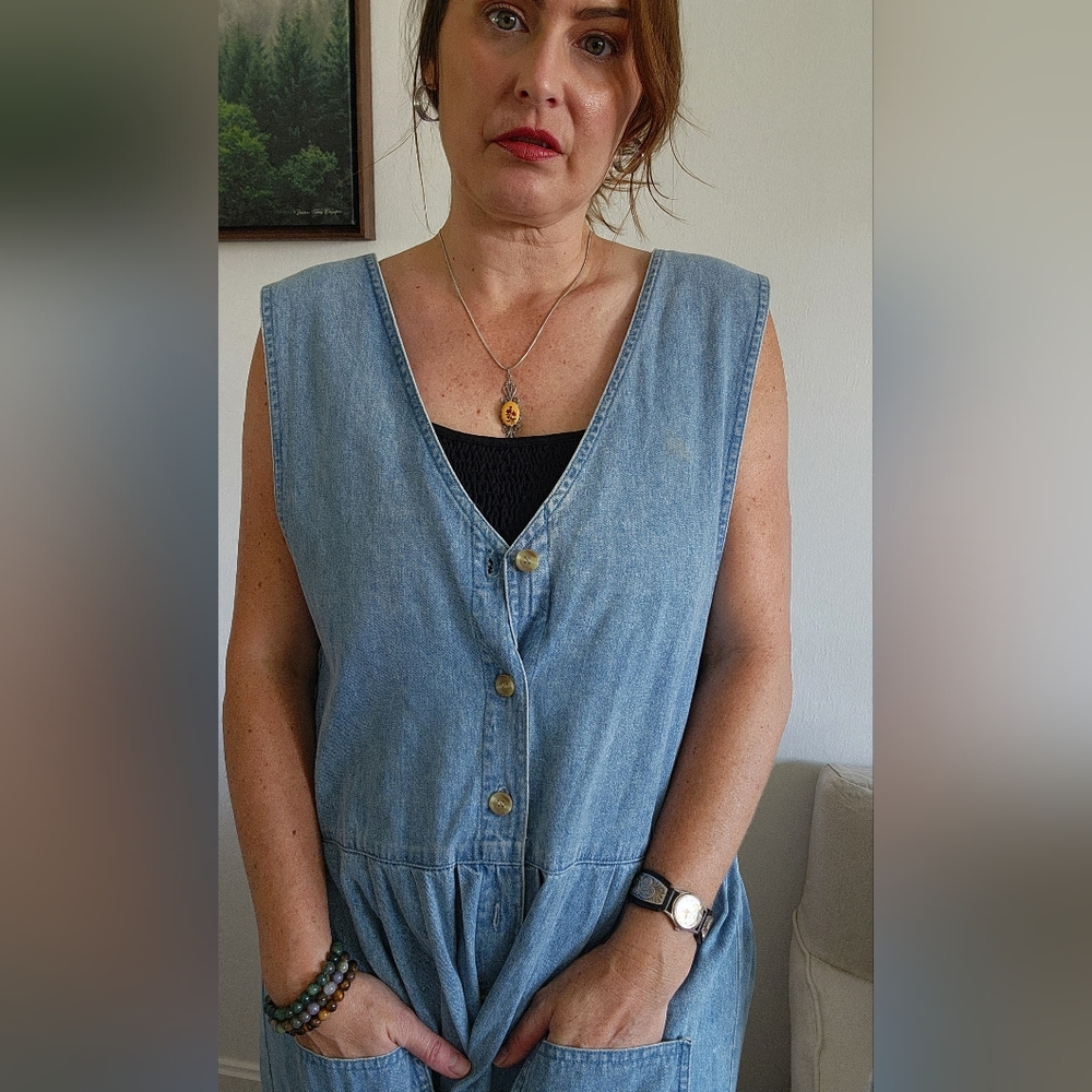 Vintage Boho 90s Melissa Burke Denim Jean Maxi Dress Size 16 100% Cotton